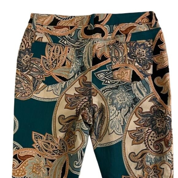 Chico's Teal Paisley So Slimming Girlfriend Slim Leg Jeans Womens 8R 1R 33x25 - Picture 4 of 7
